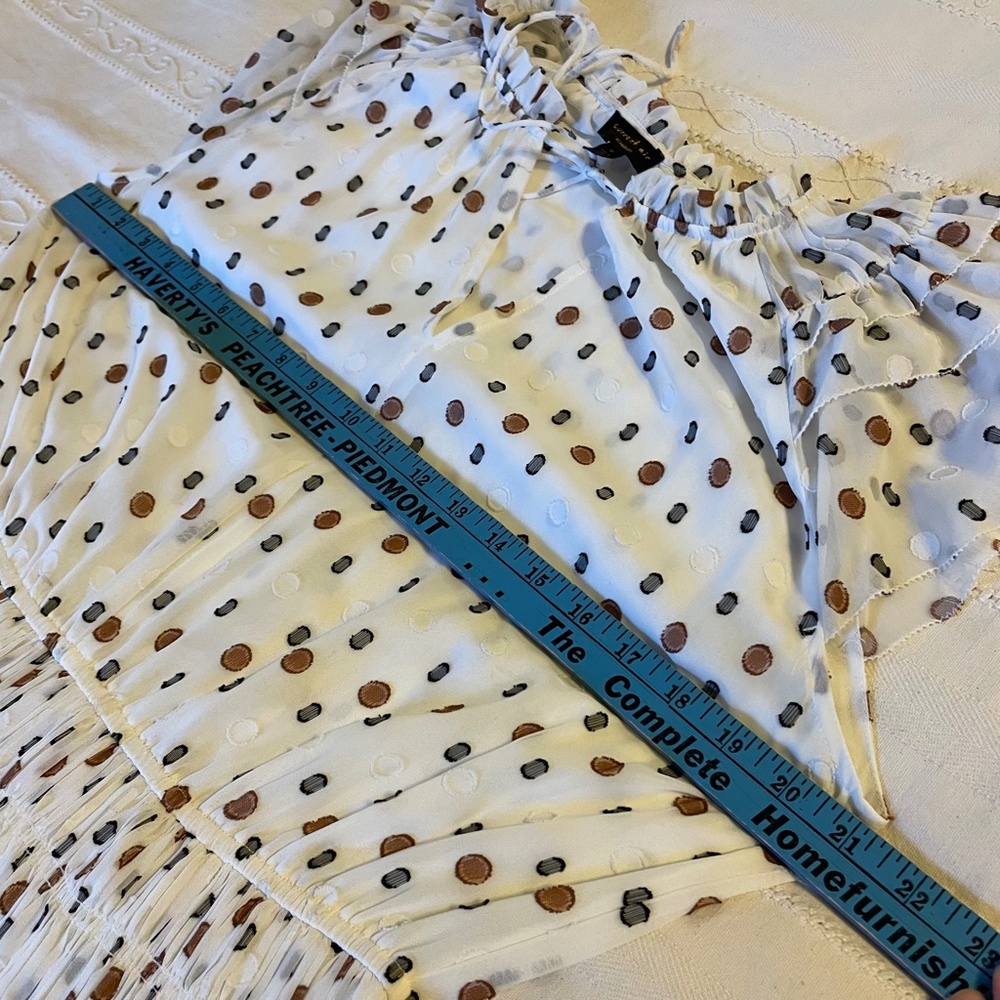 Anthro Current Air Pleated Women Medium Dress Smoked Waist Cottage Clip Dot - Picture 12 of 14